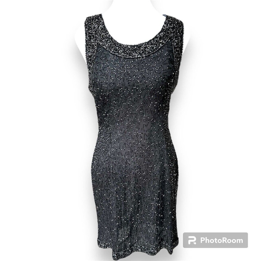 Laurence Kazar Dress Womens Size L 100% Silk Black Formal Evening Party …